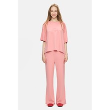 Ucla Uranıa Pembe Ispanyol Paça Gofre Baskı Loose Fit Kadın Eşofman Alt