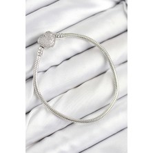 Claris Pirinç Charm Zirkon Taşlı Kalp Model Gümüş Renk Kadın Bileklik