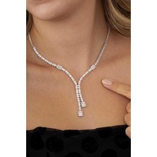 Gümüş Pazarım Baget Taşlı Rodyum Kaplama Su Yolu 925 Ayar Gümüş Kolye