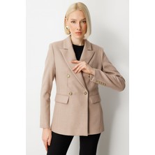 Ekol Kadın Kruvaze Yaka Kaşe Ceket 5069 Vizon