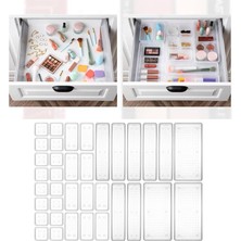 Home 36'lı Mega Set Modüler Çekmece Içi Organizer - Banyo Takı Aksesuar Düzenleyici Şeffaf