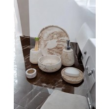 Trust Stone 6'lı Mermer Desen Bej Beton Banyo Seti ,sıvı Sabunluk Diş Fırçalığı Aksesuar Takım