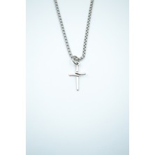 IDR Minimal Haç Gümüş Kaplama Örme Zincir Kolye