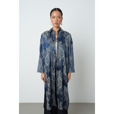 Orfeonegro Kadın Lacivert Renk Desenli Uzun Tunik Tesettür Gömlek - Elbise