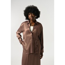 Orfeonegro Kadın Belden Bağlama Detaylı Düz Renk Gömlek