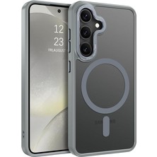 Misda Store Samsung Galaxy S24 Fe Uyumlu Kamera Korumalı Magsafe Wireless Şarj Özellikli Arkası Mat Metal Tuş Takımlı Ultra Güçlü Korumalı Silikon Kılıf (Gri, Samsung Galaxy S24 Fe)