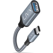 USB 3.0 To Type-C Çevirici Dönüştürücü 60W Hızlı Şarj Desteği 15 cm Kablolu Otg Adaptör Samsung Huawei Xiaomi Macbook ile Uyumlu Gri Ottca-01