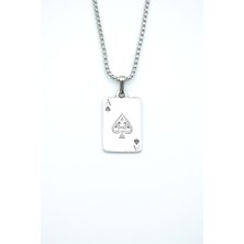 IDR Maça As Poker İskambil Gümüş Kaplama Örme Zincir Kolye