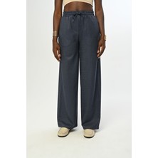 Orfeonegro Kadın Beli Lastikli Bol Paça Simli Düz Renk Pantolon