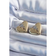 Claris Gold Renk Kırık Kalp Model Pirinç Kadın Küpe