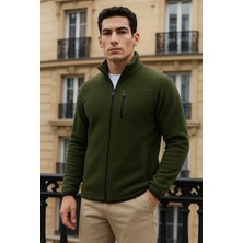 Comstar Erkek Kışlık Basic Fermuarlı Cepli Haki Polar Hırka