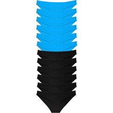 MELENERS 12 Adet Eko Set Likralı Kadın Slip Külot Siyah Mavi