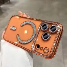 M.TK Moveteck Apple iPhone 17 Pro Max Kılıf Simli Taşlı Lens Korumalı Arkası Şeffaf Kenarı Renkli Parlak Magsafe Kapak