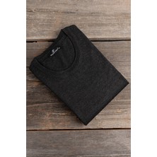 Woolen World Erkek Bisiklet Yaka Antrasit Yünlü Triko Kazak Klasik Stil Rahat Kesim