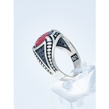 Yıldırım Kırmızı Zirkon Taşlı - Şık Desenli  925 Ayar Saf Gümüş Yüzük