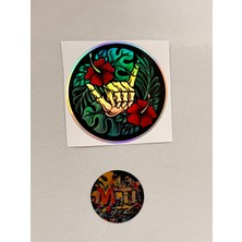 Iskelet El Çiçek Detaylı Araba Motosiklet Kask Laptop Cam Etiket Baskı Sticker 7X7CM