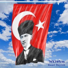 Asilmeydan 70x105 cm Raşel Kumaş T.C. Kalpaklı Atatürk Fotoğraflı Türkiye Bayrağı - Bayrak