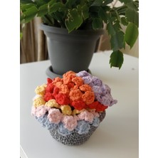 Şerice Amigurumi El Örgüsü Sepetli Çiçek Buketi Bardak Altlığı -  Karanfil 7 Parça