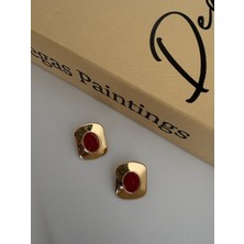 Marsel Vintage Tasarım Kare Model Bordo Gold Çelik Küpe