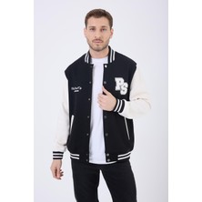 Polo State Erkek 3 Iplik Pamuklu Içi Polarlı Regular Fit Nakışlı Siyah Kolej Ceket