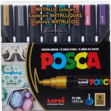 Uniball Posca (1.8-2.5) Su Bazlı Boyama Markörü Metalik 8'li Set ( N ) (Uni-Pc-5m)/ 8c Mc Set