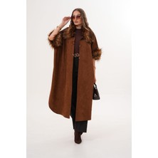 Akkaya Pazarlama Yaka ve Kol Detaylı  Süet 38 - 50 Beden Aralığı Giyilebilen Panço