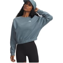 Under Armour Kadın Mavi Düz Desenli Ua Rival Fleece Piped Crew Sweatshirt Regular Fit
