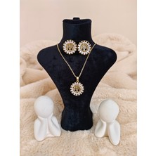 Stainless Stell Zirkon Taşlı Çelik Hayat Ağacı Kolye ve Küpe Seti