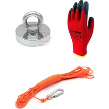 Ø80 mm Fishing Magnet - Kancalı Kurtarma Mıknatısı - Neodyum Deniz Mıknatısı - Halkalı Mıknatıs - Karabina -25 Metre 6mm Fosforlu Halat Set