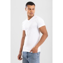 Erkek V Yaka Pamuklu Fanila Tişört Beyaz