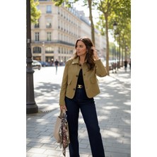 Ravencia Kadın Likralı Cepli Haki Ceket