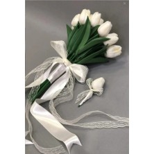 Dantelas 17 Adet Beyaz Lale ,gelin El Çiçeği ve Damat Yaka Çiçeği, Düğün, Nişan,söz Buketi