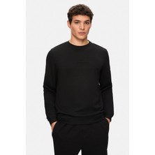 Ucla Machado Siyah Bisiklet Yaka Gofre Baskı Standard Fit Erkek Sweatshirt