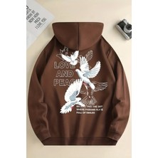 Love And Peace Baskılı Oversize Sweatshirt Bej L