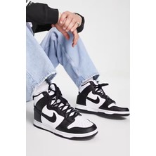 Nike Dunk Panda Hıgh Retro Erkek Siyah-Beyaz Deri Bilekli Spor Ayakkabı