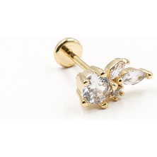 Sose Moda Çiçek Model Zirkon Taşlı Tragus Piercing – Gold | Anti Alerjik, Kararma Yapmaz, Düz Kapama