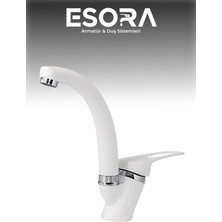 Beyaz Krom Mix Lavabo Bataryası Çift Su Grişli Çeşme Banyo Musluğu Mutfak Çeşmesi 2 Yıl Garantili