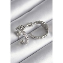 Claris Pirinç Gümüş Renk Zirkon Taşlı Yılan Model Kadın Küpe