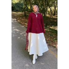 Lamelif Yaka Bağlama Detaylı Kazak Bordo