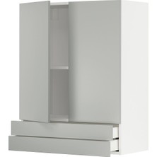 Hobiurun Mutfak duvar dolabı, HAVSTORP açık gri, 80x100 cm, 2 kapaklı, 2 çekmeceli