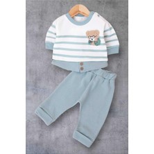 Dinamik çocuk Erkek Bebek Takımı Ayıcık Nakışlı Mevsimlik Uzun Kollu Bisiklet Yaka Çizgili Takım