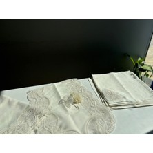 Eces Desing Eces Design Kelebek 12 Kişilik 26 Parça Fransız Dantelli Çeyizlik Yemek Masa Örtüsü Seti Runner Takımı