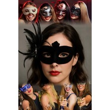 Munico Beyaz Incili Siyah Parti Maskesi – Süet Kaplama, Tüylü Yan Tasarım | 18X15 cm Rahat Kullanım