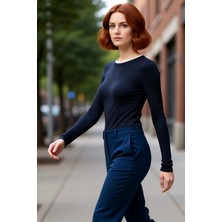 PayBuy Kadın Düz Desenli Bisiklet Yaka Uzun Kollu Esnek Örme Kaliteli Şık Rahat Modern Zarif Günlük