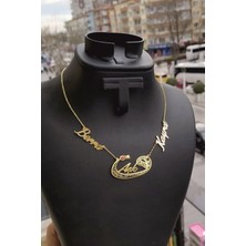 Özgür Takı 925 Ayar Gümüş 24 Ayar Altın Kaplama 2 Isimli Vav Kolye