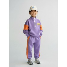 Magu Unisex Çocuk Pamuklu Lila Turuncu Cool Yazılı Zip Eşofman Takımı
