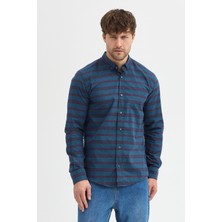 Cosplay Regular Fit Pamuk Karışımlı Melanj Yatay Çizgili Düğmeli Yaka Gömlek