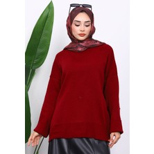 İmaj Butik Bordo Bisiklet Yaka Yumuşak Dokulu Oversize Triko Kazak