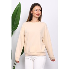 İmaj Butik Krem Bisiklet Yaka İki İplik Sweatshirt