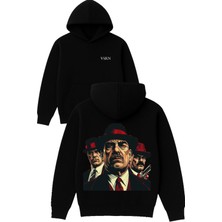 Vsrn 3 Adam Mafya Tasarım Baskılı Oversize Siyah Kapüşonlu Sweatshirt